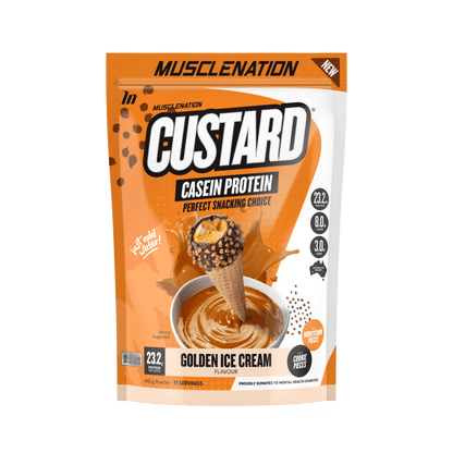 Muscle Nation Casein Custard (14) & MUSCLENATION-CASEIN-440g-Gold